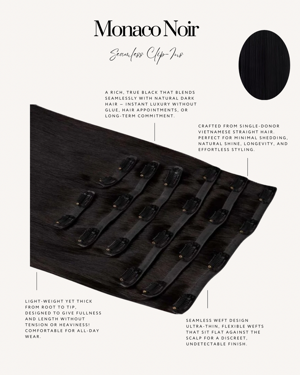 MONACO NOIR clip ins raw