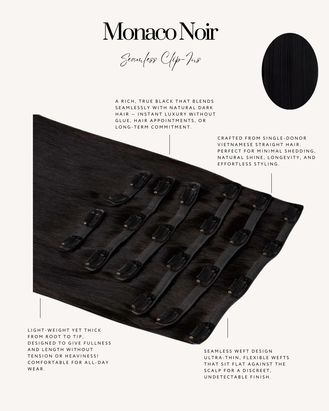 MONACO NOIR clip ins raw